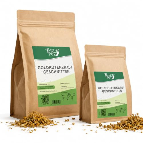Tasty Pott Goldrutenkraut geschnitten und getrocknet I Vegan I Teekraut I Tee kochen I Kräuter I Lose Goldrute im Beutel 100g