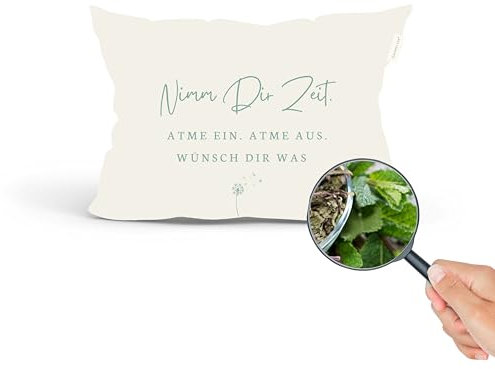 TRAUMHELDEN Duftkissen 30x20 cm · Geburtstagsgeschenk für Frauen Kräuterkissen Minze, Salbei · Dekokissen · Hausmittel Erkältung · Kissen Achtsamkeit · Geschenke für Frauen und Männer (Nimm dir Zeit)