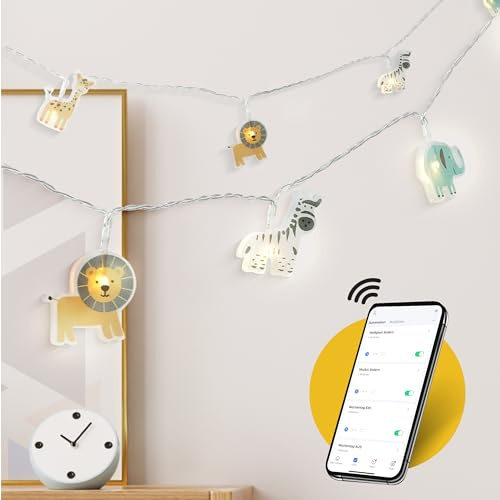 CozyHome Safari Lichterkette Kinderzimmer Deko - Fernbedienung via App & 20 LED Tiere I 5m Batterie I Kinderlichterkette Kinderlichterketten Lichterkette Hausbett Dekoration Kinderwagenlichterkette
