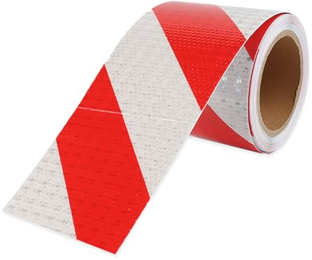 HJJMN Rot Weißes Reflektorband, 10cm x 10m, Selbstklebend Reflektierend | Hochintensives reflektierendes Klebeband, wasserfestes Auffälligkeitsband, Sicherheitsklebeband für Fahrzeuge, Autos