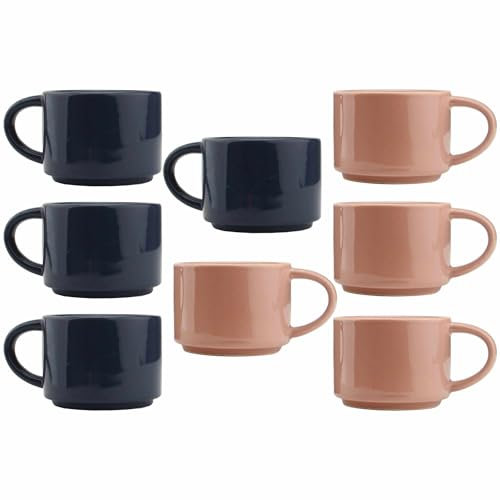 myGrtfam Porcelain Espresso Cup Set 8 Pieces, Espresso Shot Cup, Demitasse Cup, 270ml/9 Oz, Solid Pink Blue