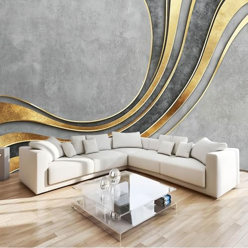 Carta Da Parati Moderno Lussuoso Strutturato Non Tessuta fotografica Carta da Parati 200 x 140 cm Murale Decorazione da Muro Soggiorno Camera Da Letto Sala Ufficio Cucina Camera dei Bambini Oro Grigio