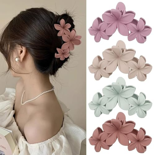 Large Flower Hair Claw Clips Nonslip Flower Claw Clips Strong Hold Hawaiian Claw Clip for Medium Thick Hair Women and Girls Hawaii Hair Accessorie (Hairclaw3Eggflower3)