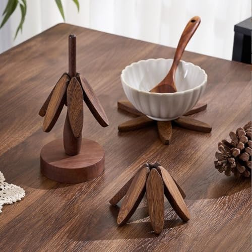 Foldable Kitchen Wooden Mat, Leaf Shaped Coaster, Non-Slip Worktop Protector Heat Resistant For Hot Pans/Dishes/Plates/Pots