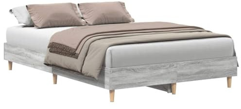 vidaXL Bettgestell ohne Matratze Grau Sonoma 135x190 cm Holzwerkstoff, Bettrahmen, Bett, Palettenbett, Schlafzimmermöbel, Doppelbett, Plattenbett