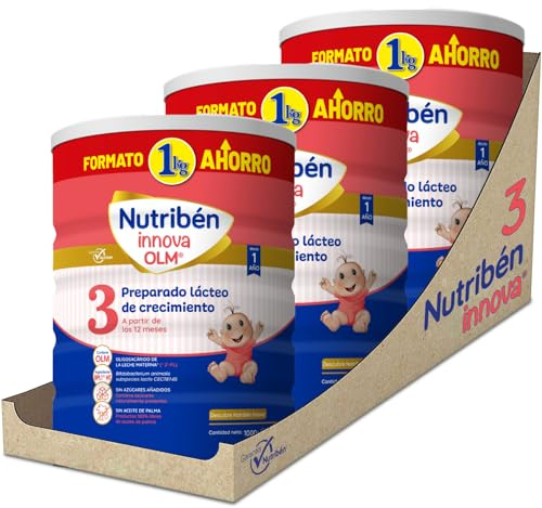 Nutribén Innova 3 Leche de Crecimiento +12 Meses, Formato Ahorro 3x1kg | Sin azúcares añadidos ni aceite de palma; con OLM, posbiótico exclusivo BPL1 HT, hierro, calcio y vitamina D