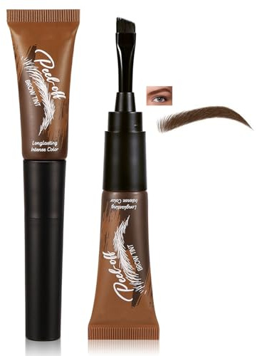 Eyebrow Tint Kit – Semi-Permanent & Waterproof – Peel Off Gel Tattoo & Dye Long-Lasting Natural Look Flat Brush for Easy Even Application Dark Shade for Women Girls（01#Warm brown）