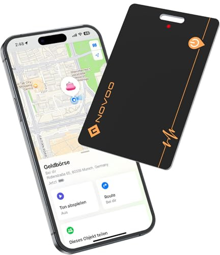 NOVOO Dünne Geldbörsen Tracker Wiederaufladbarer Air Tag Karte mit Apple Find My (nur iOS) Smart Bluetooth Geldbörsenfinder IP68 Wasserdicht SmartTag Card kompatibel für Wallet, Reisepässe, Gepäck