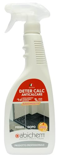 ABICHEM DETER CALC Detergente Anticalcare Spray 750 ml – Rimuove Calcare, Restituisce Brillantezza, Effetto Antigoccia – Per Rubinetterie, Box Doccia, Piastrelle – Pronto all’Uso, Professionale