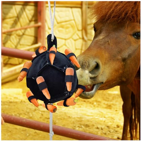 La La Pet Hängender Karotten-Futterball, interaktives Futterspielzeug, lindert Stress und vermeidet Langeweile, Pferde, Pony, Rinder und Ziegen, Leckerli, Heubälle, Pferd, Stallbedarf, Schwarz
