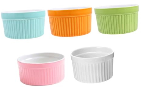 COLLBATH 5 pièces Ramequins Céramique Petits Bols de Cuisson pour Dessert Multifonction Résistants et Faciles à Nettoyer Adaptés pour Salades et Pâtisseries
