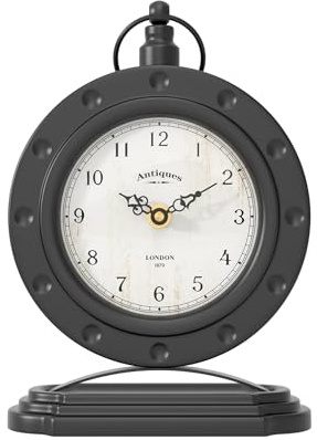 ChimeTide Vintage Table Clock, Desk and Shelf Mantel Clock, Antiques London Style Black Decor Clocks, for Farmhouse, Living Room, Bedroom, Bedside, Gift (8.8 H x 6.3 W)