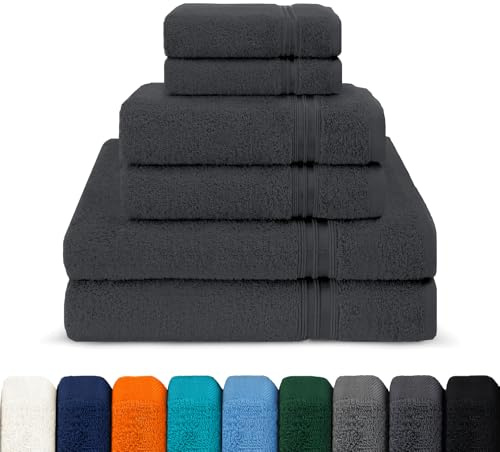CELESTA 6-teiliges Handtuch-Set aus 100% Baumwolle, Oeko-TEX Zertifiziert – 2 Handtücher 50x100 cm, 2 Duschtücher 70x140 cm, 2 Gästetücher 30x50 cm – Atmungsaktiv & Weich, Dunkelgrau