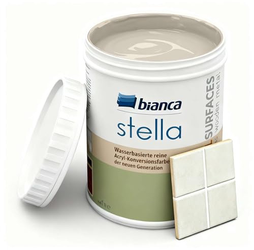 Bianca Stella Fliesenfarbe Ohne Schleifen - Wasserbasierter Parfümierter Fliesenlack für Badezimmer, Küche, Bodenfliesen, Wandfliesen - Marmorbeige, Glänzend, Kratzfest, Hochdeckend, 1000ml