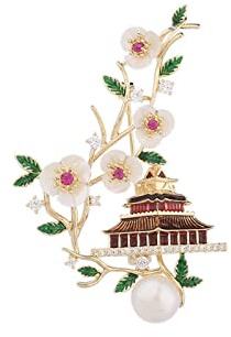 Broche de Fleur de Prunier en Coquillage pour Femmes, Broche en émail Vintage, Architecture de Style Chinois