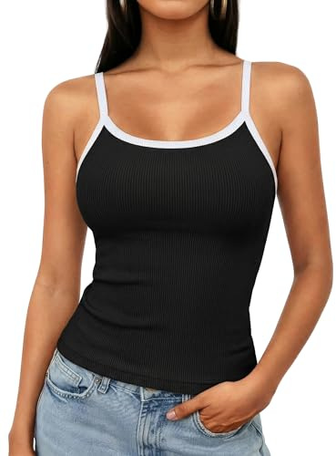 Aottori Vest Top Women UK Scoop Neck Ribbed Slim Fit Sleeveless Black M
