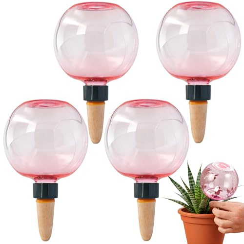 Guidre 4 stycken bevattningskulor, 500 ml automatiska bevattningskulor för växter, transparenta vattningslökar, vattenkulor för växter, vattning av rum balkong och trädgårdsväxter (rosa)