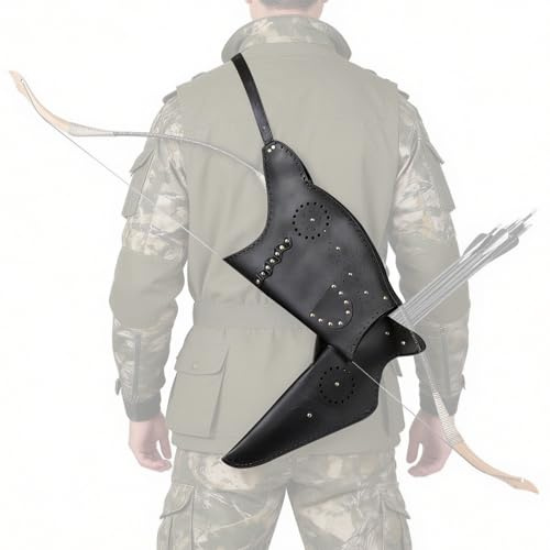 CZMYCBG Leder-Rückenköcher für Traditionelle Recurve-Bögen – Köcher und Pfeilhalter mit Verstellbarem Schultergurt – Rustikales Jagdzubehör