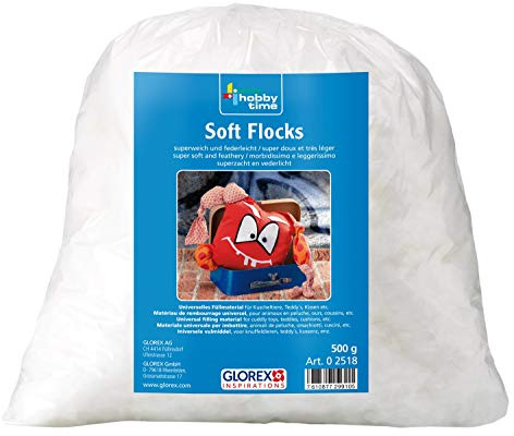 Glorex 0 2518 - Soft Flocks weiß, 500 g, superweiches und federleichtes Füllmaterial, leicht zu verarbeitende Flocken, geruchsfrei und waschbar, zum Stopfen von Kuscheltieren