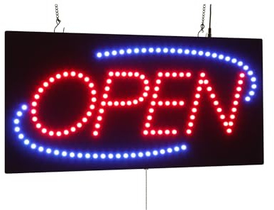 Open Sign with Blue Oval, 24x12, 60x30cm TOPKING Signage LED Bright Open Signboard Display Grand Opening Gift