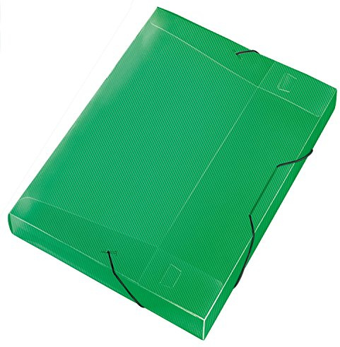 VELOFLEX - Crystal Sammelbox DIN A4 Grün PP mit Gummizug | PP-Folie in Streifenoptik, 30 mm Füllhöhe, 3 Innenklappen und Gummizug, 230 × 320 × 30 mm