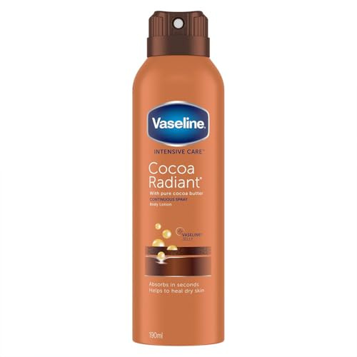 Vaseline Intensive Care Cocoa Radiant with Vaseline Jelly Spray Moisturiser for Very Dry Skin 190 ml (3 Pack)