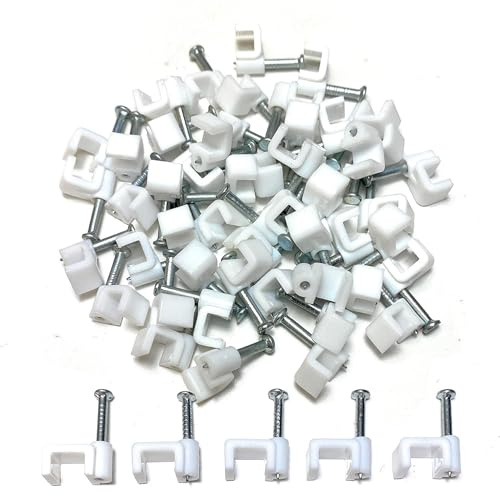 TR Vit plast platt elekisk kabel klämmor TV telefon internet blyfästen 50 stycken (6 mm)