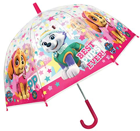 Chanos Chanos Paw Patrol Manual Dome Shape Poe Transparent Folding Umbrella, 48 cm, Pink And Red Regenschirm, (Pink Red)