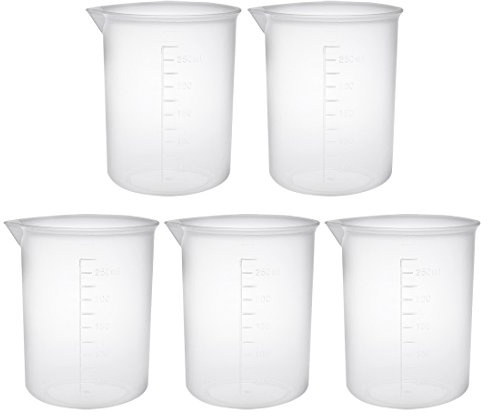 sourcingmap Measuring Cup 250ml PP Plastic Graduated Beaker Transparent for Lab Kitchen liquids 5pcs
