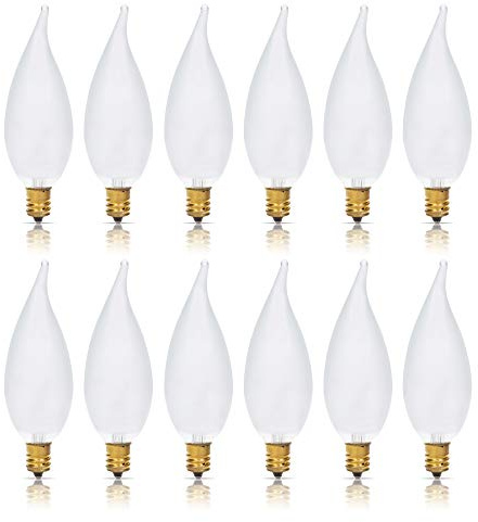 Simba Lighting Candelabra Flame Tip Frosted CA10 40W E12 Base (12 Pack) Decorative Incandescent Light Bulbs 120V for Chandeliers, Ceiling Fan Lights, Pendants, Wall Sconces, Dimmable, Warm White 2700K