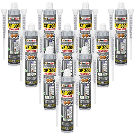 Isolbau SF 300 Injektionsmörtel 10 x 300 ml Montagemörtel, 20x Statikmischer - Verbundmörtel für Beton, Mauerwerk, Holz & Stahl
