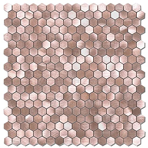 BeNice Fliesenaufkleber Bad Selbstklebende Fliesen,Mosaikfliesen Küche Kleine Fliesen Metall(5STÜCKE Braun)