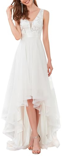 Ever-Pretty Asimétrico Vestido de Fiesta Largo Mujer Tul Lentejuelas Alto Bajo Escote V A-línea Imperio 00793