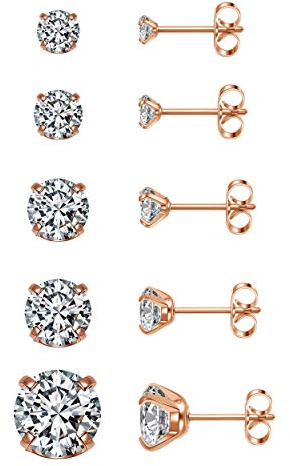 AllerPierce Stainless Steel Stud Earrings for Women Silver Cubic Zirconia Hypoallergenic Earrings Studs Set for Men Girls Sensitive Ears 3mm-8mm (5 Pairs)
