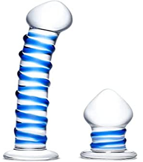 Glas - Double Penetration Glass Swirly Dildo & Butt Plug Set 2 pcs