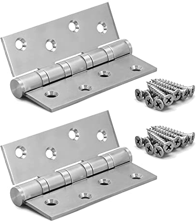 Edelstahl Scharniere,100mm scharnier Edelstahl Tür-Scharnier 2 Stück Schwerlast Scharnier,Materialstärke 3.0mm, für Massive Türen innen außen Schrank,Silber