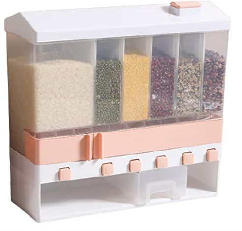 SYXL Durable Cereal Dispenser，Dispensing Cups That Move Freely Oatmeal Machine Dried Fruits Cereals Storage One-click Output (Color : Pink-2.6GL)