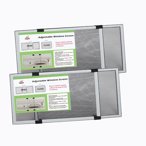 Moustiquaire Fenêtre Coulissante Extensible 25x50 cm (Lot de 2), Jusqu'à 92 cm de Largeur Ajustable - Cadre Aluminium Robuste pour Volet Roulant, Installation Sans Perçage, Toile Fibre de Verre Grise