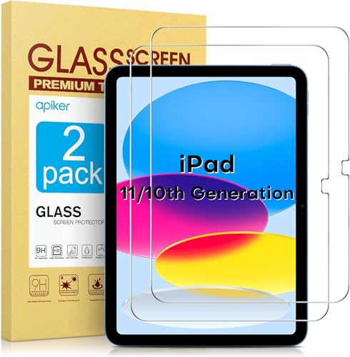 apiker für iPad 11/10. Generation für Panzerglas, kompatibel mit 2025 iPad 11 Zoll (A16)/10. Generation Schutzfolie, Anti- Kratzer, Bläschenfrei, 2 Stück