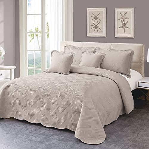 XIUWOUG Tagesdecke Bettüberwurf 230X250,Tagesdecke Mit Kissen Set,Steppdecke Bettdecke Stepp Decke Doppelbett Unterfüttert Und Gesteppt,Khaki,230x250cm