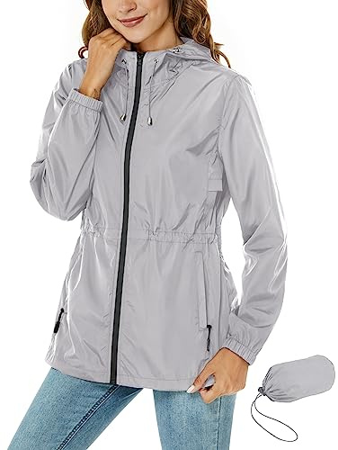 Rapbin Imperméable pour femmes, veste de pluie légère et pliable, avec capuche et poche, style trench-coat