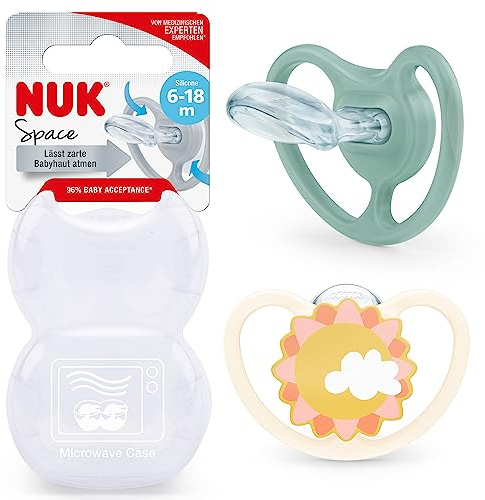 NUK Space Baby Schnuller | 6-18 Monate | Schnuller mit extra Belüftung für empfindliche Haut | BPA-freies Silikon | Zebra | 2 Stück