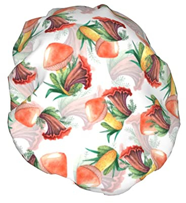 Duschhaube mit Retro-Motiv, für Damen, wasserdicht, wiederverwendbar, PEVA-Futter, verstellbarer elastischer Saum für alle langen Haare, Bademütze