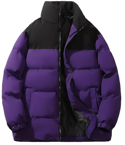 Doudoune Homme Col Montant Hiver Patchwork Chaude Epaisse Casual avec Poche Veste Travail Homme Vintage Outdoor Oversize Tendance Noel Pas Cher Veste Homme Hiver Chaud Blouson Violet Foncé M