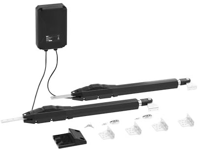 MSW MSW-GDOOR-005B - Accionamiento de puerta batiente para 2 puertas de hasta 200 kg/2 m de longitud, accionamiento eléctrico para 2 aspas