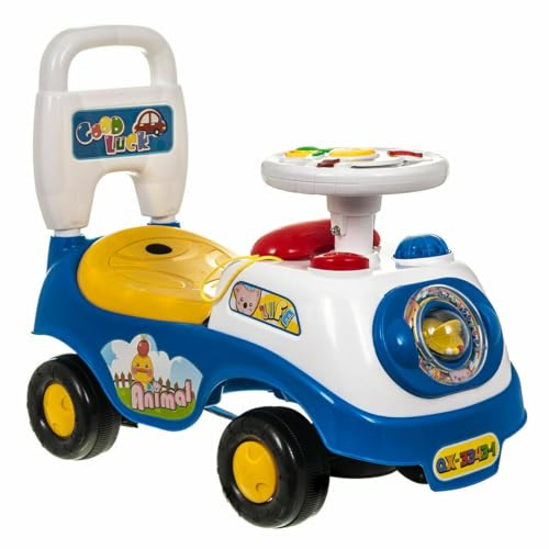 Kids First Ride On Cars Girls Boys Push Along Musical Car Infant Walker Buggy Car Toy Colourful First Steps Toddler Trike with Storage Box (Blue)