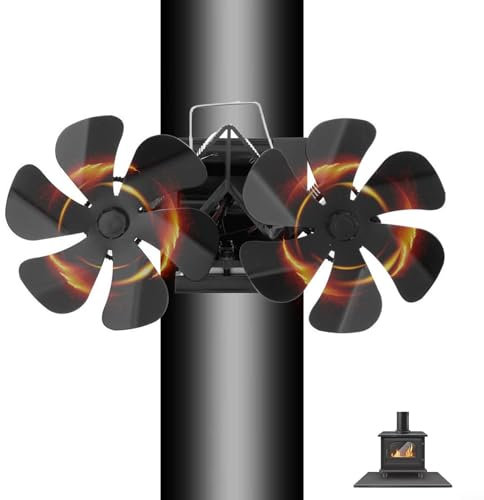 Ventilateur de poêle à double tête, avec 12 pales, montage mural, fonctionnement non alimenté, ventilateur à bois pour poêle à gaz/pellets/bois/bûches