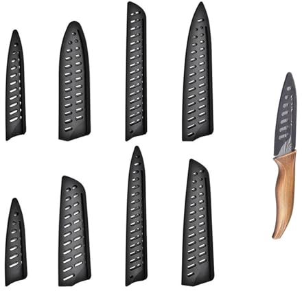 Tokaneit Protège Couteaux en Plastique,Protecteur de Gaine,Fourreau pour Couteau de Cuisine,Protecteurs pour Lames en Plastique,Protecteurs de Bords,Étui de Protection pour Couteau 8 Pièces Noir