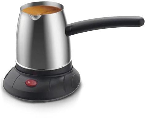 Pyhodi Cafetière électrique Turque, 500 Ml, Infusion Rapide, Grande capacité, en Acier Inoxydable, Cafetière Arabe et Grecque avec Longue Poignée Amovible pour thé au Lait, Prise UE 220 V
