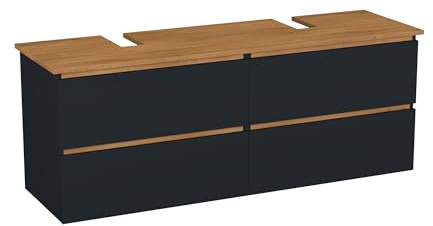 Garlivo Waschbeckenunterschrank GLB-160 Schwarz mit Schubladen, Badezimmer Waschtischunterschrank, Anthrazit- Breite 160 cm, Soft-Close, Push-to-Open/Tip-On, Hängend